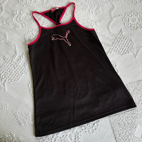 Puma women’s size medium black and pink knot back racer back exercise tank top - Picture 1 of 8